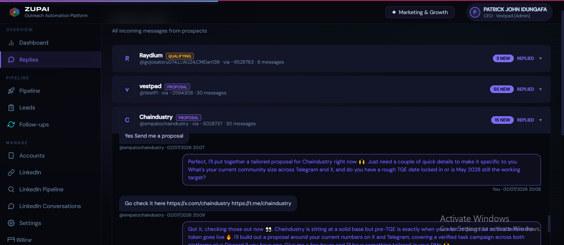 Replies Page